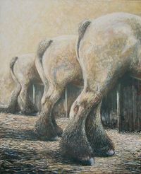 Trekpaarden op stal, Olieverf op linnen 80 x 100 cm, &euro; 2400,-
